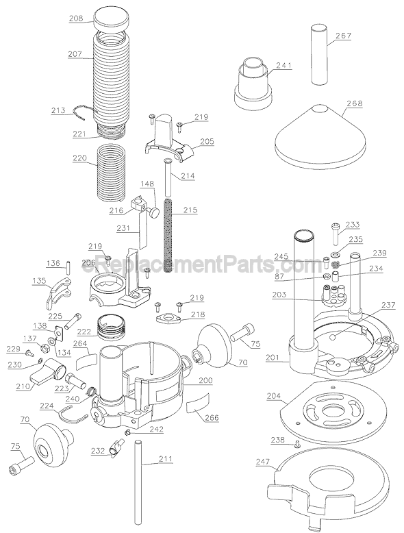 Page A Diagram and Parts List for 894 Type 1 Porter Cable Router